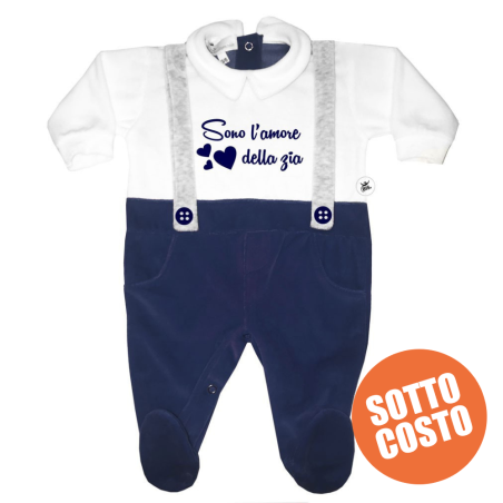 Tutina in ciniglia con bretelle "Sono l'amore della zia"