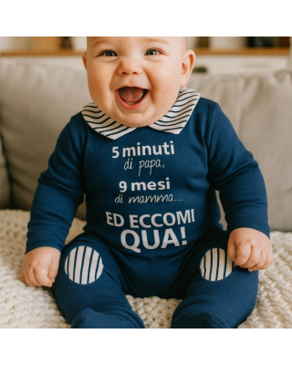 Baby Boy two-coloured Romper "5 minutes of dad, 9 months of mum and no