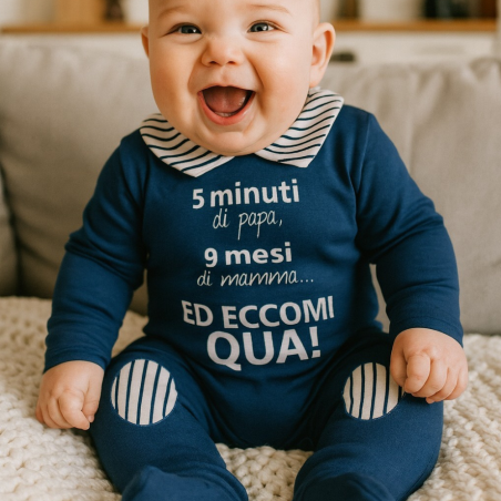 Tutina neonato caldo cotone "5 minuti di papà 9 mesi di mamma ed eccom