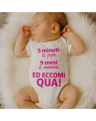 Half-sleeve bodysuit  "5 minutes of dad, 9 months of mum and now so cu