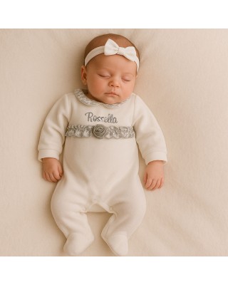 Tutina neonata colletto e fascia a fiori da personalizzare con nome