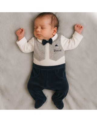 Personalized Baby Boy Waistcoat and Bow Tie Romper