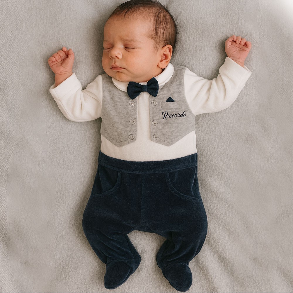 Personalized Baby Boy Waistcoat and Bow Tie Romper Personalized Baby Boy Waistcoat and Bow Tie Romper