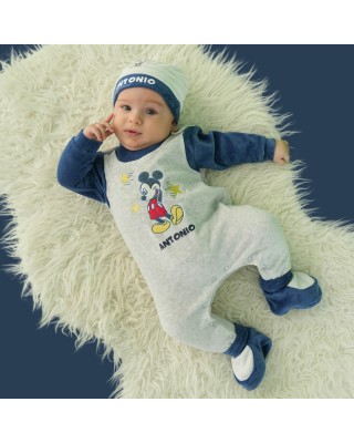 Tutina neonato ciniglia "Topolino Star" finta salopette da personalizz