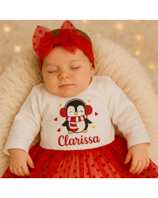 Abitino neonata con tulle "Pinguino con nome"