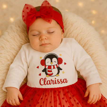 Abitino neonata con tulle "Pinguino con nome"