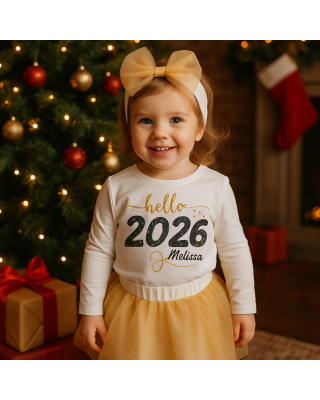 Maglia bimba manica lunga, "Hello 2023", personalizzabile con nome