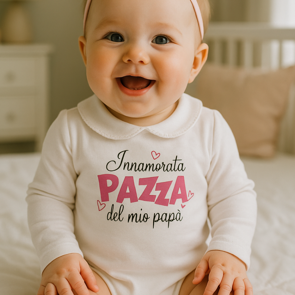 Baby Girl's Bodysuit with lace-bordered Collar "I'm crazy in love with my dad"