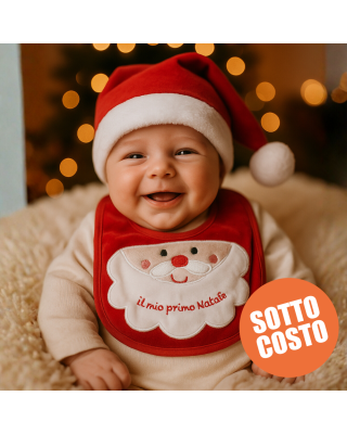 Set cappellino e bavaglino Babbo Natale "Il mio primo Natale"