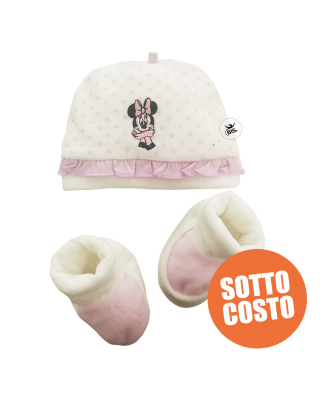 Kit cappellino e babbucce neonata "Minnie"a pois