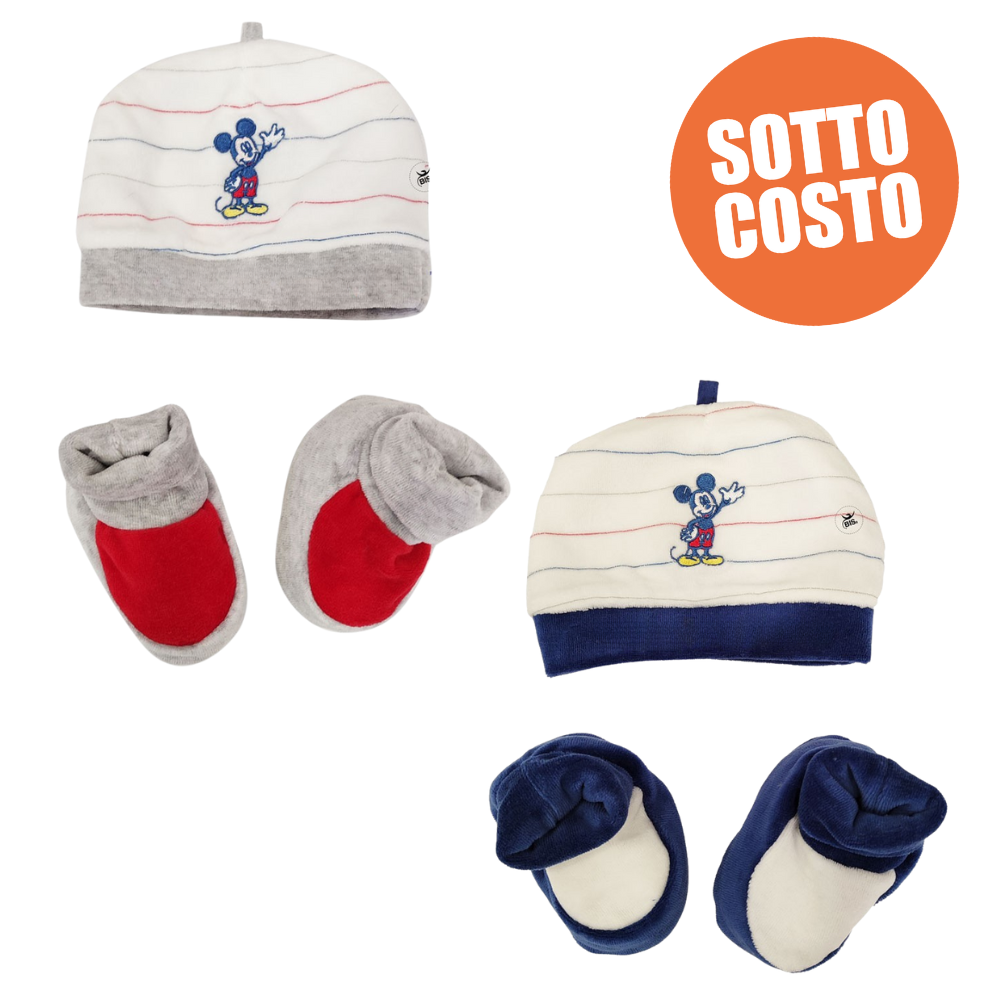 Kit cappellino e babbucce neonato "Mickey" da personalizzare con nome