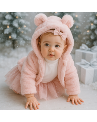 Pelliccia sintetica neonata con cappuccio con orecchie