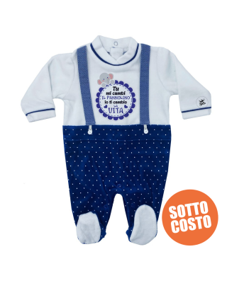 Tutina in ciniglia con bretelle "Tu mi cambi il pannolino io ti cambio