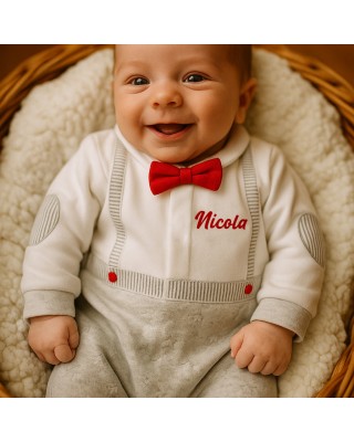 Winter Newborn jumpsuit, with hearts + "I'm daddy's meatball" print.