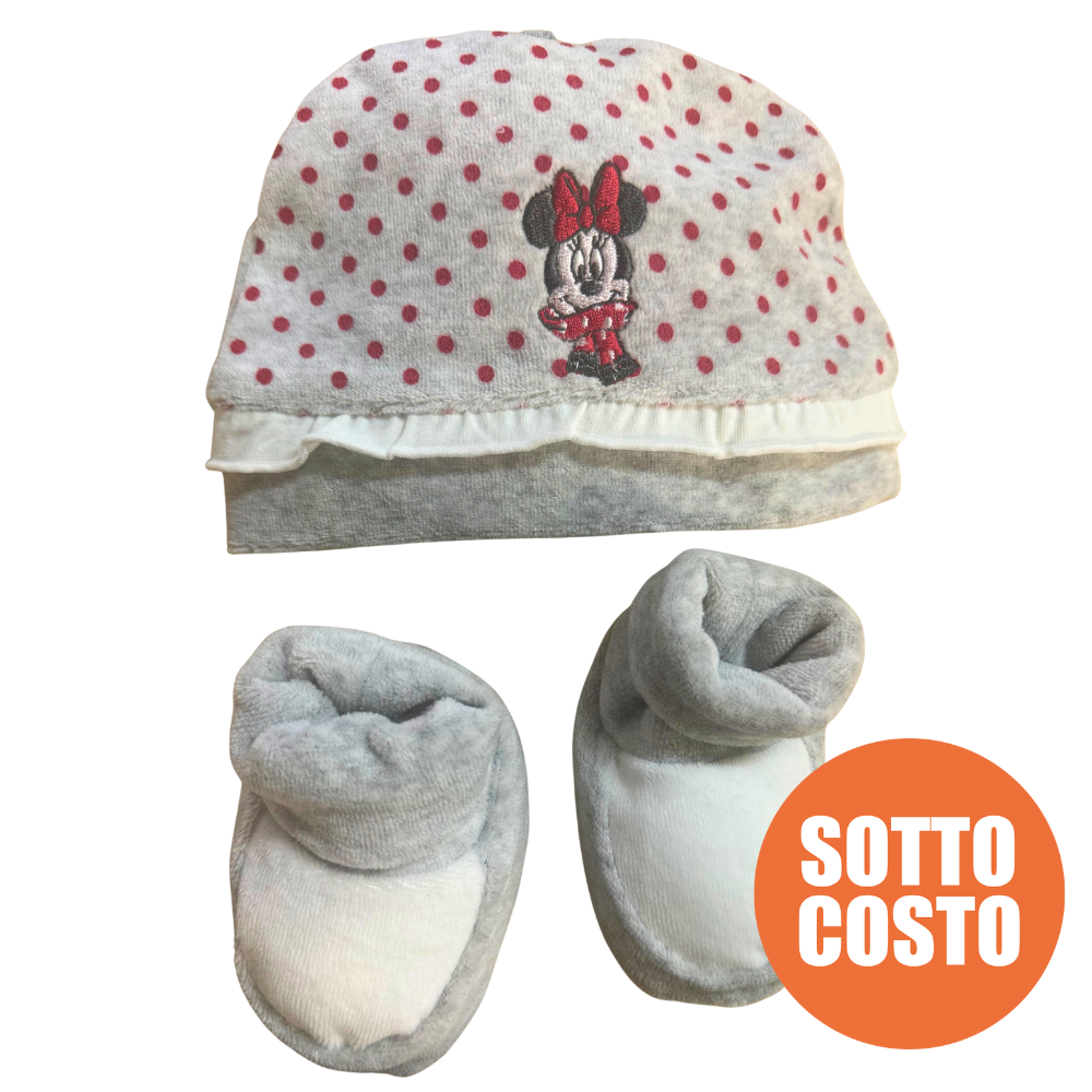 Kit cappellino e babbucce neonata "Minnie"a pois