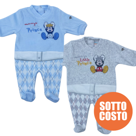 Tutina neonato ciniglia "Mickey Little Prince" da personalizzare con n