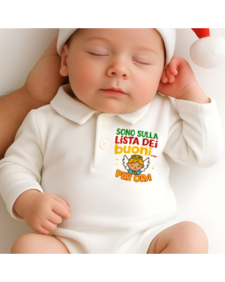 Body Polo Neonato Natalizio “Sono sulla lista dei buoni… per ora!”
