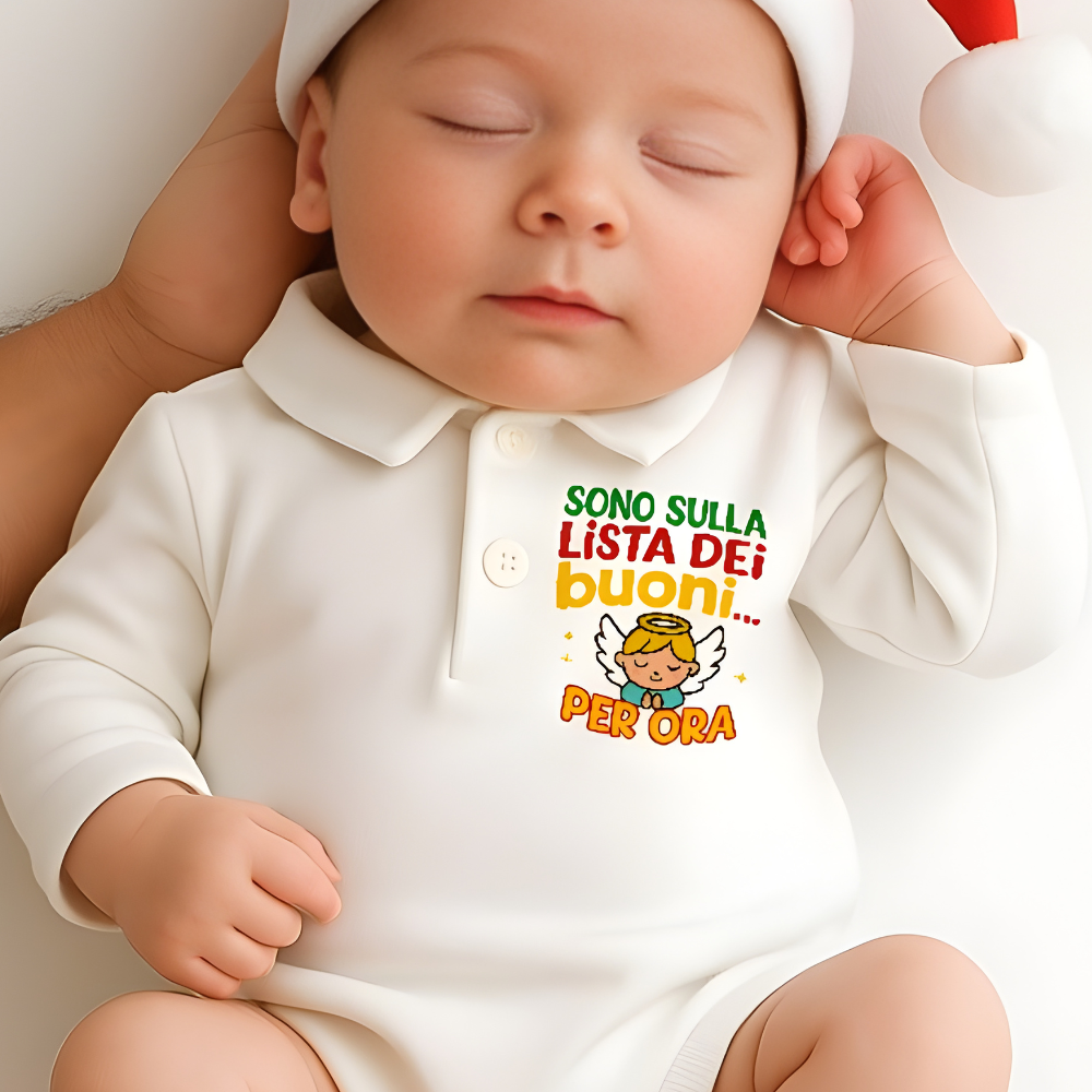 Body Polo Neonato Natalizio “Sono sulla lista dei buoni… per ora!”