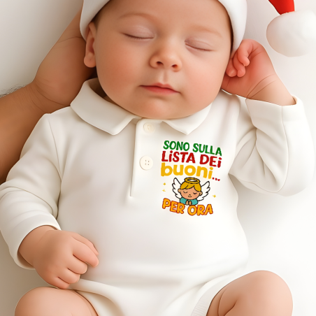 Body Polo Neonato Natalizio “Sono sulla lista dei buoni… per ora!”