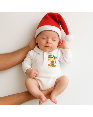 Body Polo Neonato Natalizio “Sono sulla lista dei buoni… per ora!”