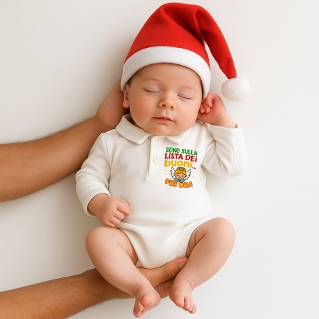 Body Polo Neonato Natalizio “Sono sulla lista dei buoni… per ora!”