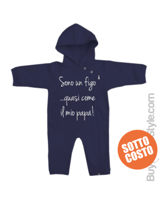Tutina in felpa con stampa "sono figo quasi come il mio papà"