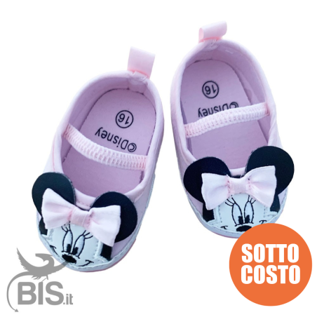 Ballerine neonata rosa "Minnie" con fiocco