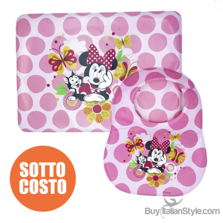 Tovaglietta e bavaglino neonata, fantasia "Minnie e Topolino"