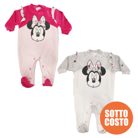 Tutina neonata ciniglia "Minnie Flowers" da personalizzare con nome