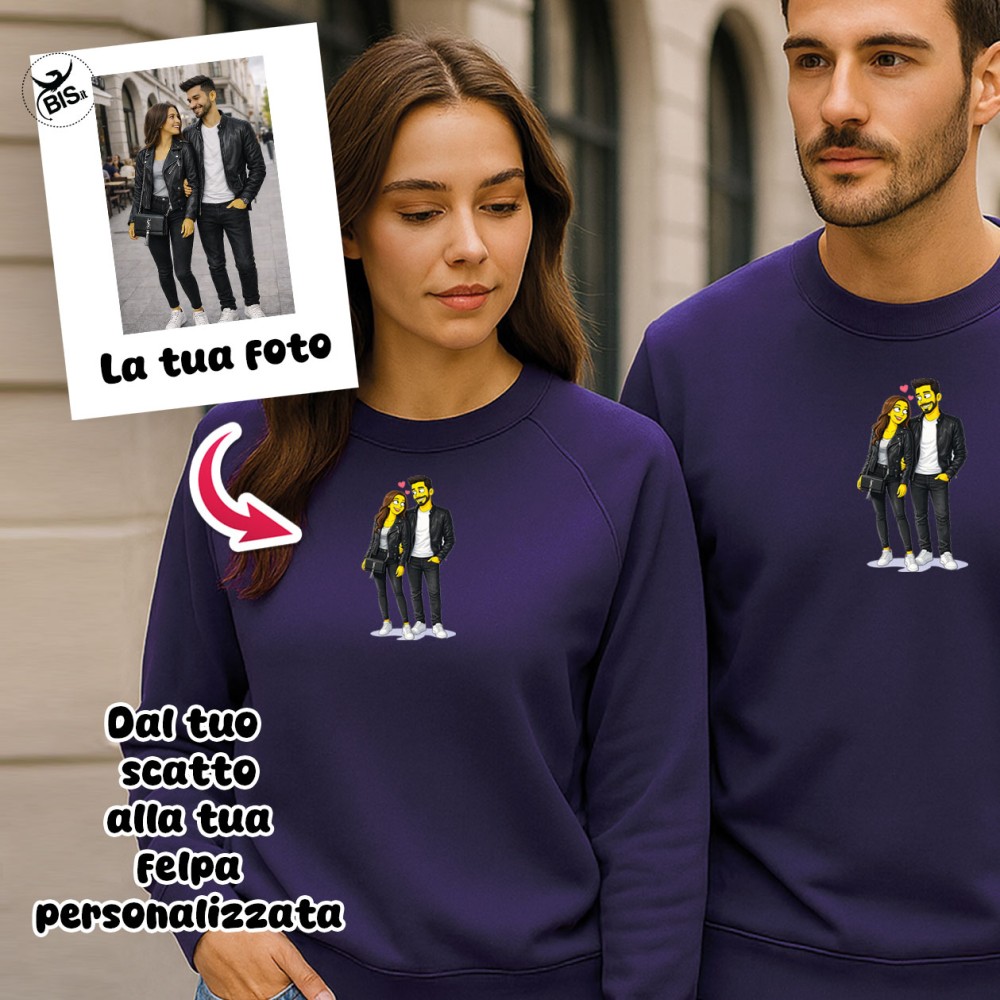 Felpa personalizzata coppia Purple Mood – Dalla vostra foto alla grafica stile Yellow Together