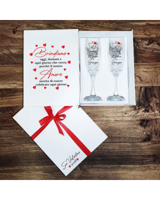 Scatola regalo personalizzabile con 2 calici da champagne o prosecco