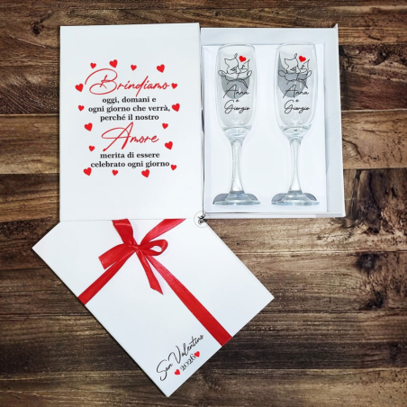 Scatola regalo personalizzata con 2 calici da champagne o prosecco - P