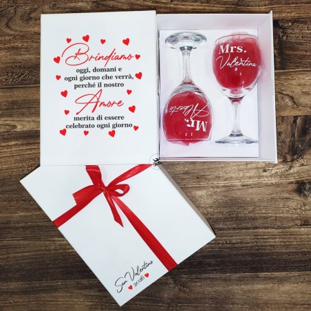 Scatola regalo personalizzata con 2 calici da vino - Perfetta per San