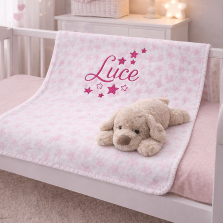 Copertina in pile con peluches cagnolino da personalizzare con nome