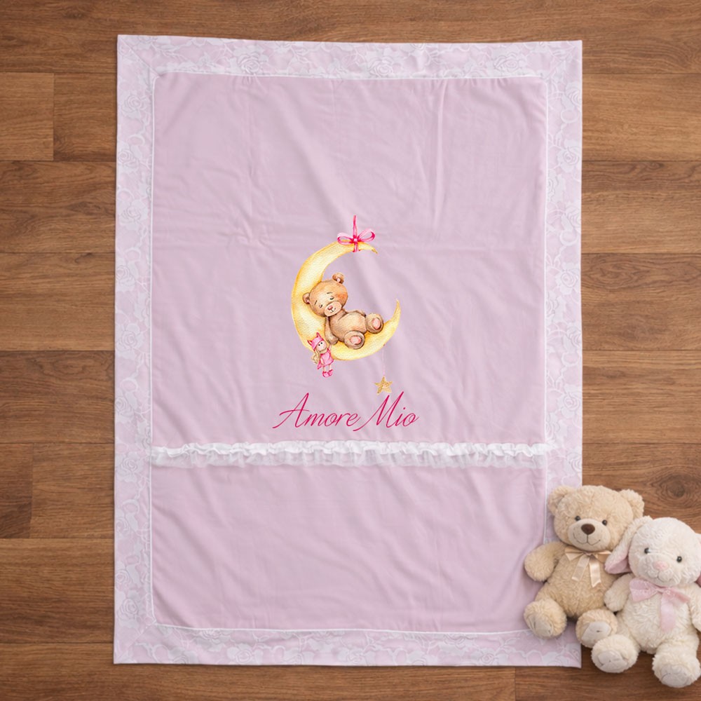 Copertina Estiva Neonata Personalizzabile in Cotone | Bear on the Moon