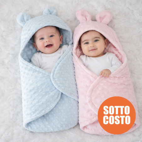 Sacco nanna neonato in ciniglia imbottita con cappuccio – caldo e avvolgente