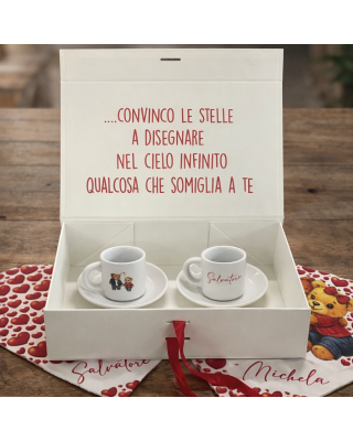 Scatola Regalo Colazione d’Amore Personalizzabile Teddy Lovers – Tazzine e Tovagliette a Cuore