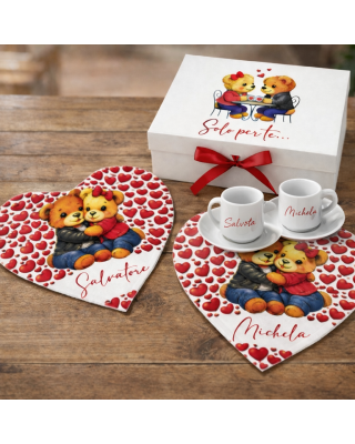 Scatola Regalo Colazione d’Amore Personalizzabile Teddy Lovers – Tazzine e Tovagliette a Cuore