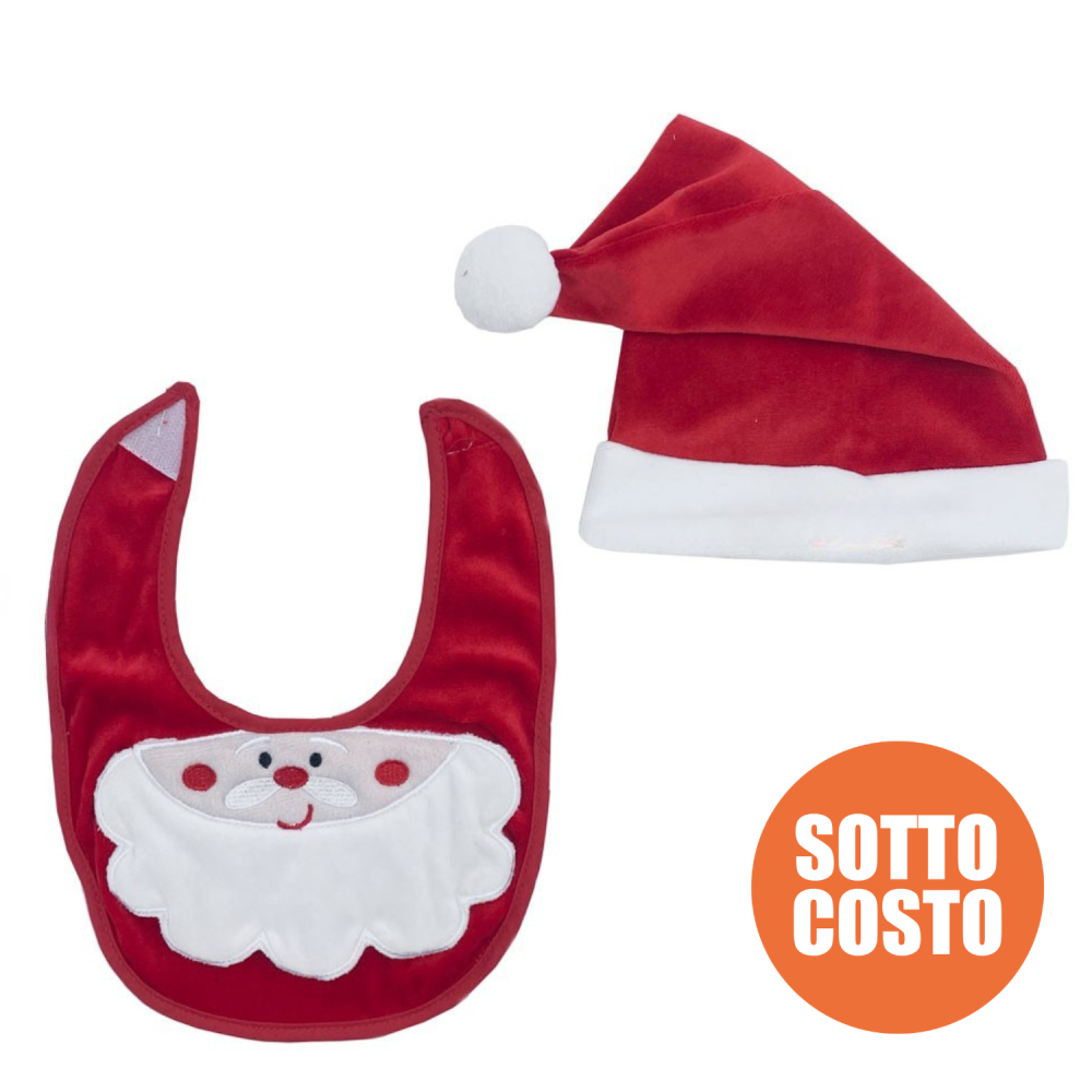 Set cappellino e bavaglino Babbo Natale con nome