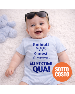 Baby romper  "5 minutes of dad, 9 months of mum and now so cute here I