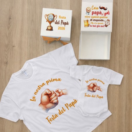 Gift Box Festa del Papà Coordinata T-Shirt e Body “La nostra prima Festa del Papà”