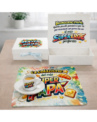 Scatola Regalo “Colazione da Super Papà” – con Tovaglietta e Tazza o Tazzina | Festa del Papà