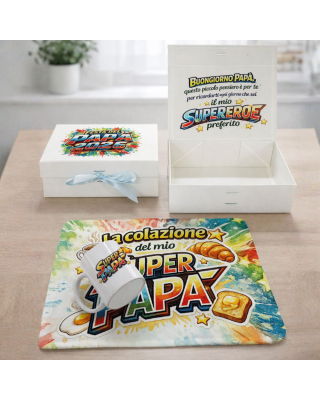 Scatola Regalo “Colazione da Super Papà” – con Tovaglietta e Tazza o Tazzina | Festa del Papà