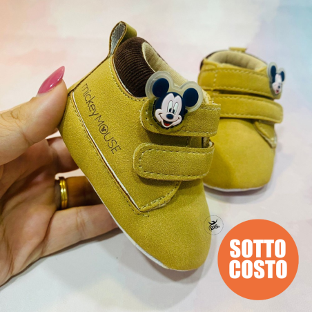 Scarpine da culla neonato "Topolino"effetto camoscio