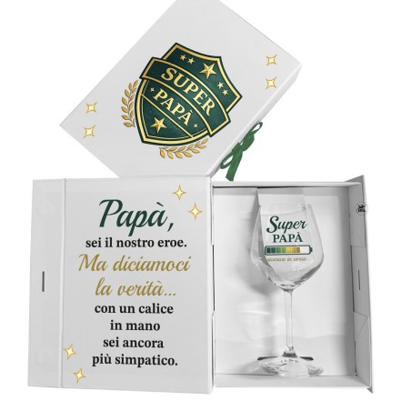Gift Box con calice “Super Papà” già stampato. Regalo originale per la Festa del Papà