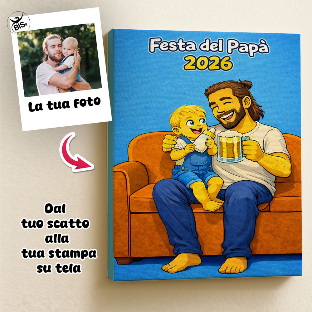 Quadro Festa del Papà 2026 Stile Simpson da Foto su Tela | Regalo Papà bis.it