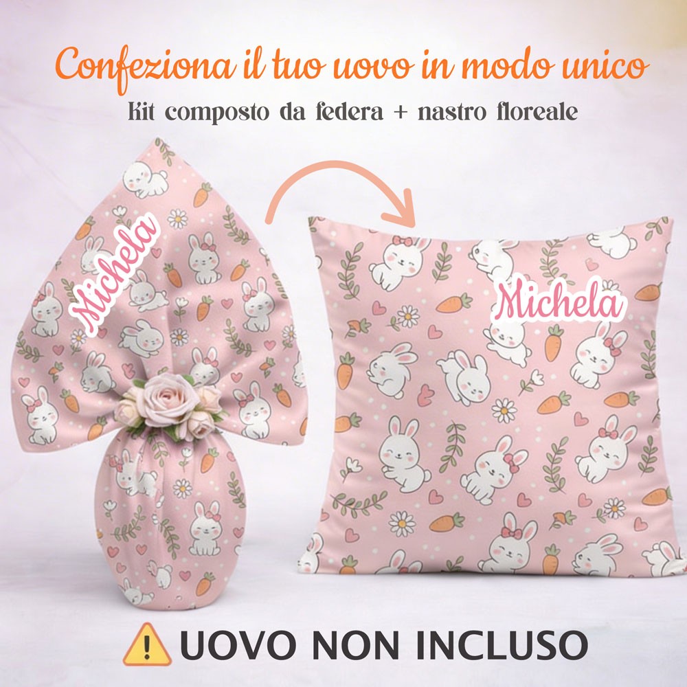 Kit Federa Personalizzata per Uovo di Pasqua con Fiori – Little Bunny