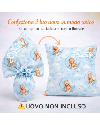 Kit Federa Uovo di Pasqua Personalizzata Bear on the Moon per Neonato – Cameretta Azzurro Rosa Bianco | Idea Regalo BIS