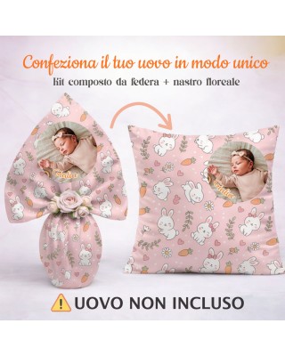Kit uovo Pasqua personalizzato con foto federa cuscino