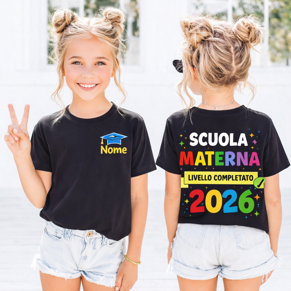 T-shirt personalizzata scuola fine anno 2026 | Asilo Materna Elementari con nome